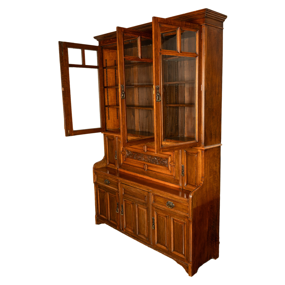 Antique Victorian Art Nouveau Carved Oak Secretary Bookcase Bibliotheque 1890