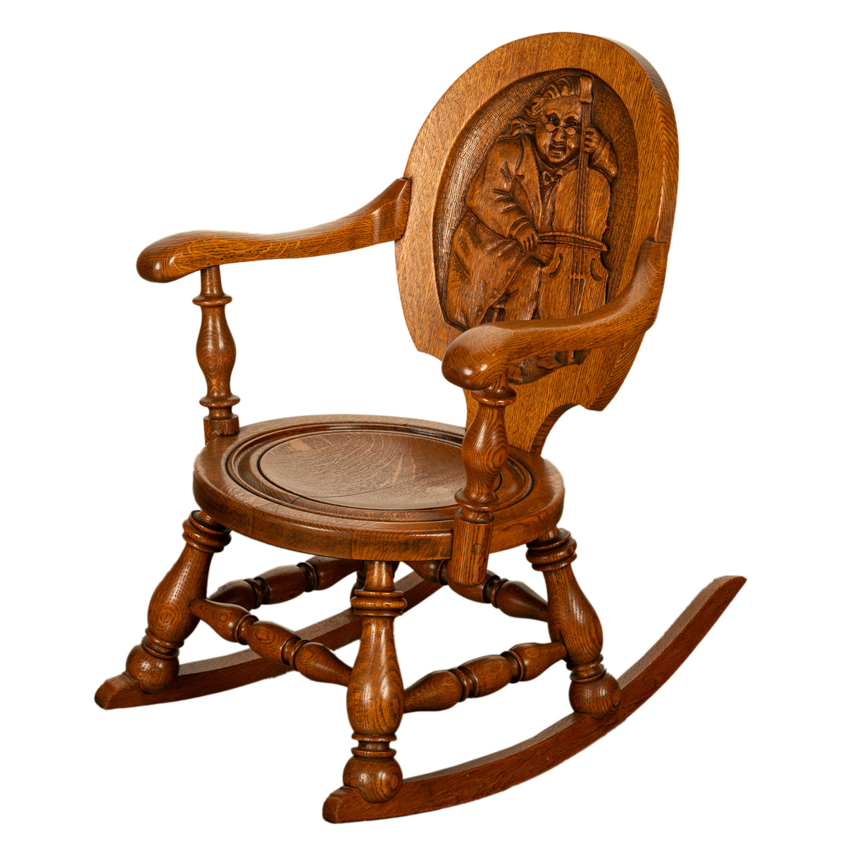 Antique American George Arndt Arts Crafts Oak Ben Franklin Rocking Chair NY 1900