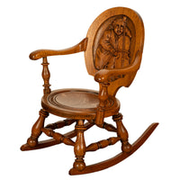 Antique American George Arndt Arts Crafts Oak Ben Franklin Rocking Chair NY 1900