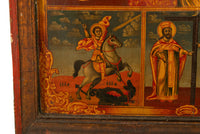 Antique 19th C Greek Orthodox Icon Virgin Mary & Jesus St. George & Dragon 1800