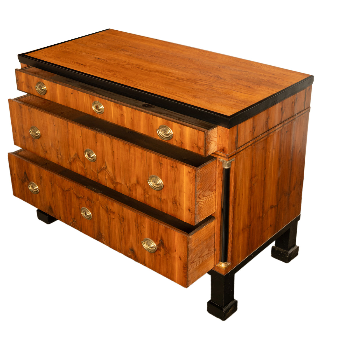 Antique Austrian Biedermeier Walnut Ebony Gilt Bronze Chest Drawers Commode 1820
