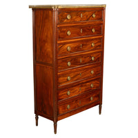 Tall Antique 19thC French Louis XVI Semainier Mahogany Marble Chest Drawers 1880
