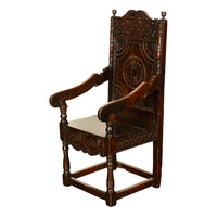 Antique 18th English Century Georgian Carved Oak Wainscot Chair Yorkshire 1720