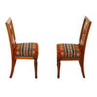 Pair Antique French Restauration His & Hers Greco-Roman Chairs Pendleton Fabric
