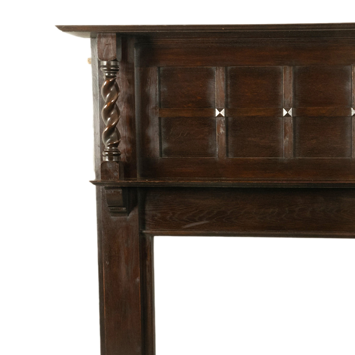 Antique American Craftsman Mission Oak Barley Twist Column Fireplace Mantel 1900