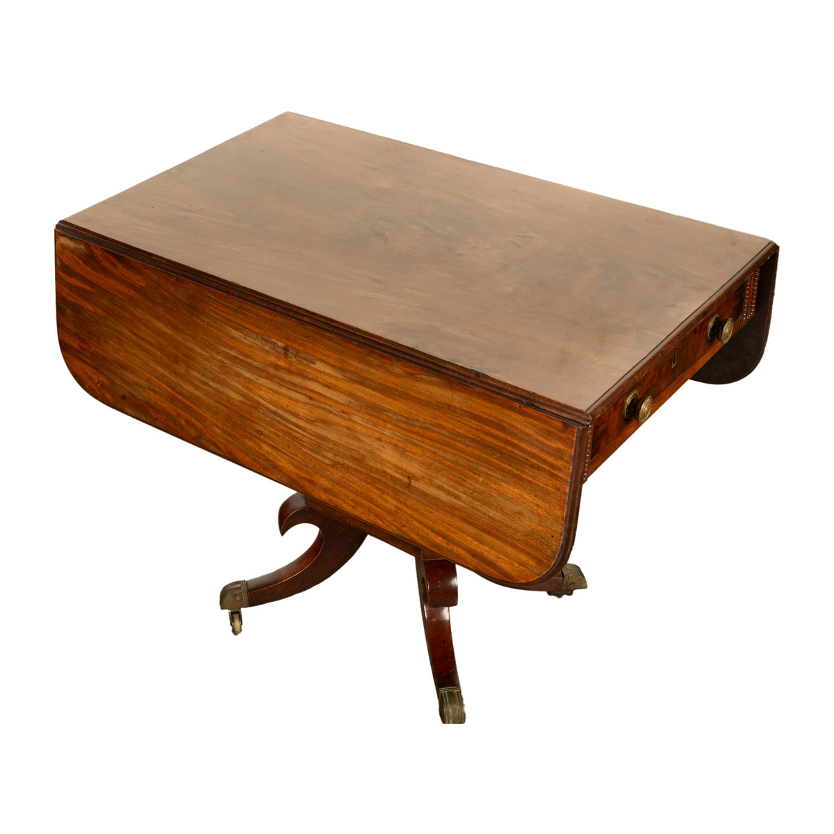 Antique Regency Mahogany Drop Leaf Twin Drawer Pembroke or Library Table 1810