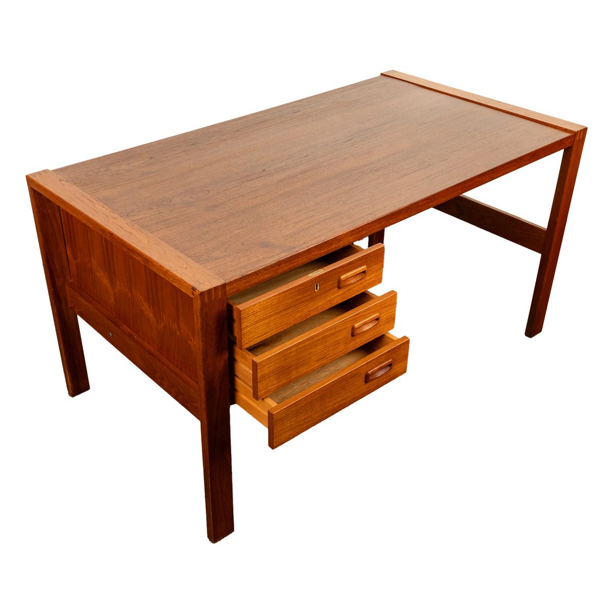 Mid Century Modern Danish Teak Desk Skovby Møbelfabrik 55" Wide Signed 1970