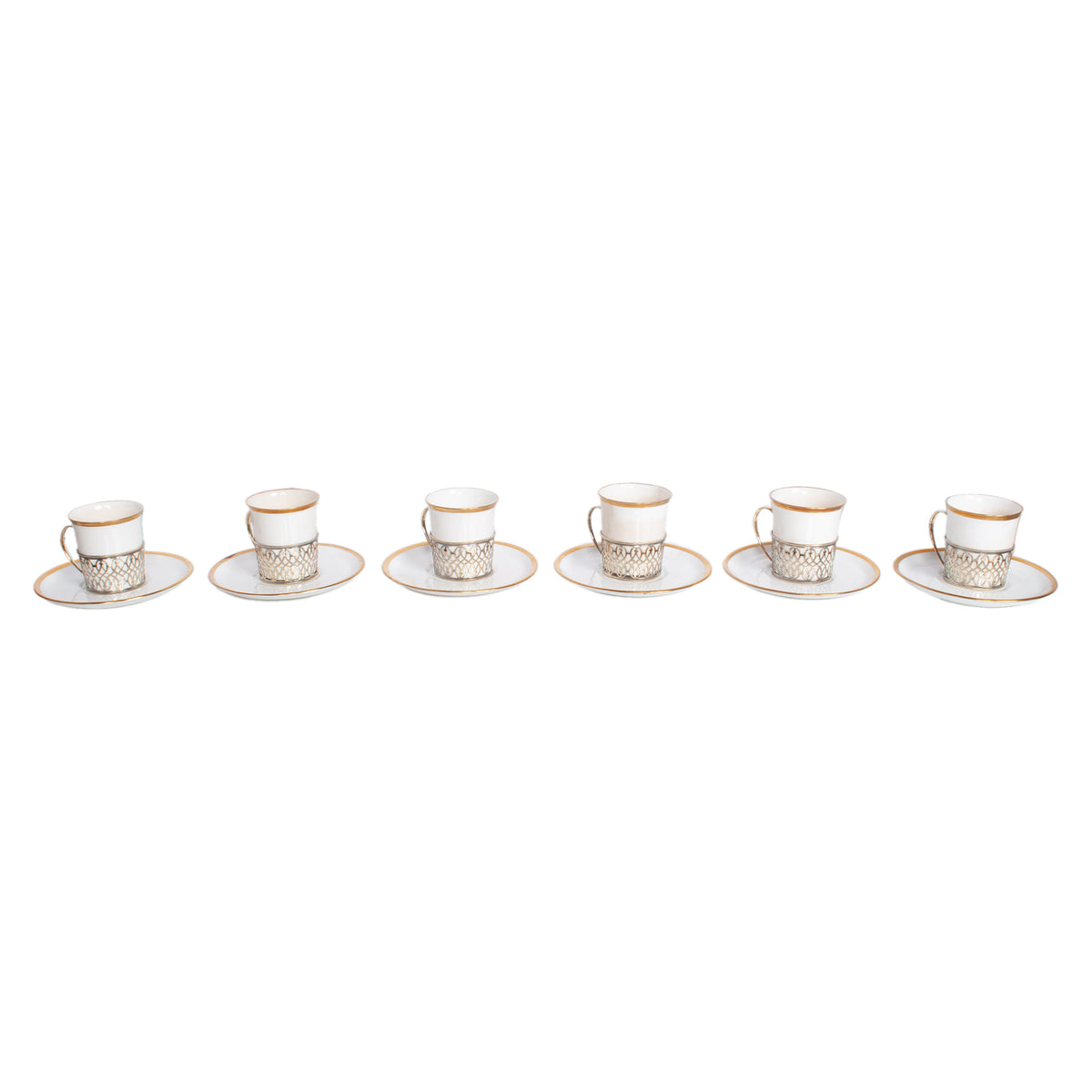Antique Set of 6 Shelley China Demitasse Cups Saucers Sterling Silver Mappin Webb Birmingham 1919