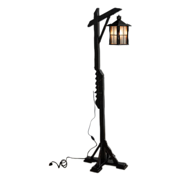 Antique Mission Arts Crafts Carved Oak Adjustable Floor Lamp Glass Lantern 1930