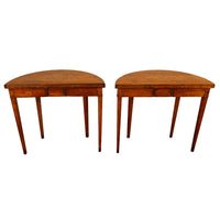 Antique Pair of Georgian Demi-lune Inlaid Mahogany & Stainwood Card Tables 1780 Ex-Christies