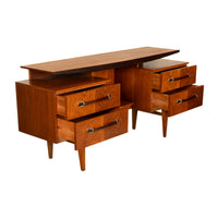 Vintage Danish Mid Century Modern Teak Four Drawer Desk with Floating Top 1965