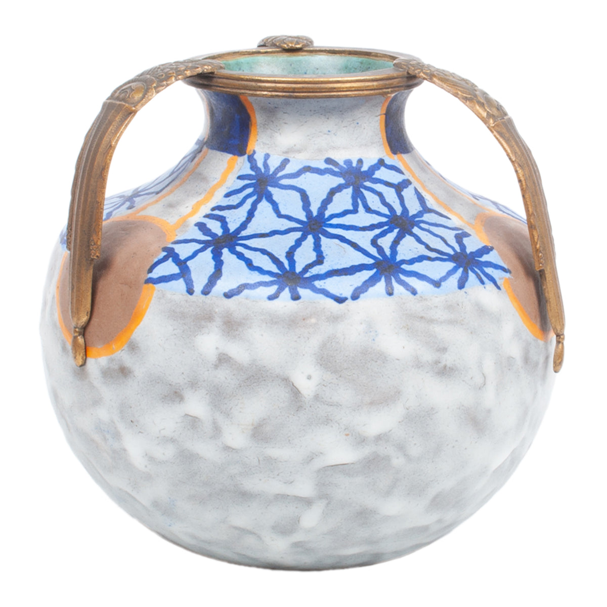 Antique French Art Deco Stoneware Pottery & Gilt Bronze Vase by André Villien 1925