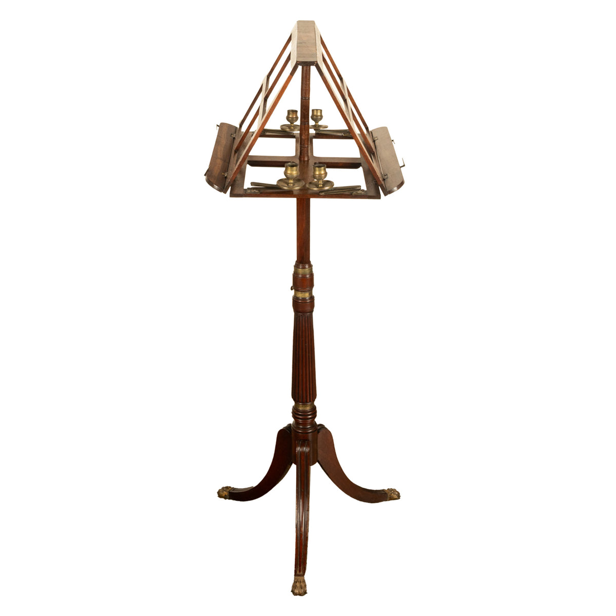 Antique Georgian Brass-Mounted Candle Sconces Mahogany Duet Music Stand 1790