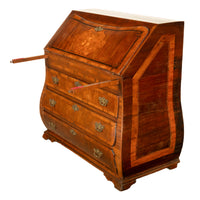 Antique Dutch Rococo Inlaid Marquetry Walnut Bombe Secretary Desk Bureau 1780