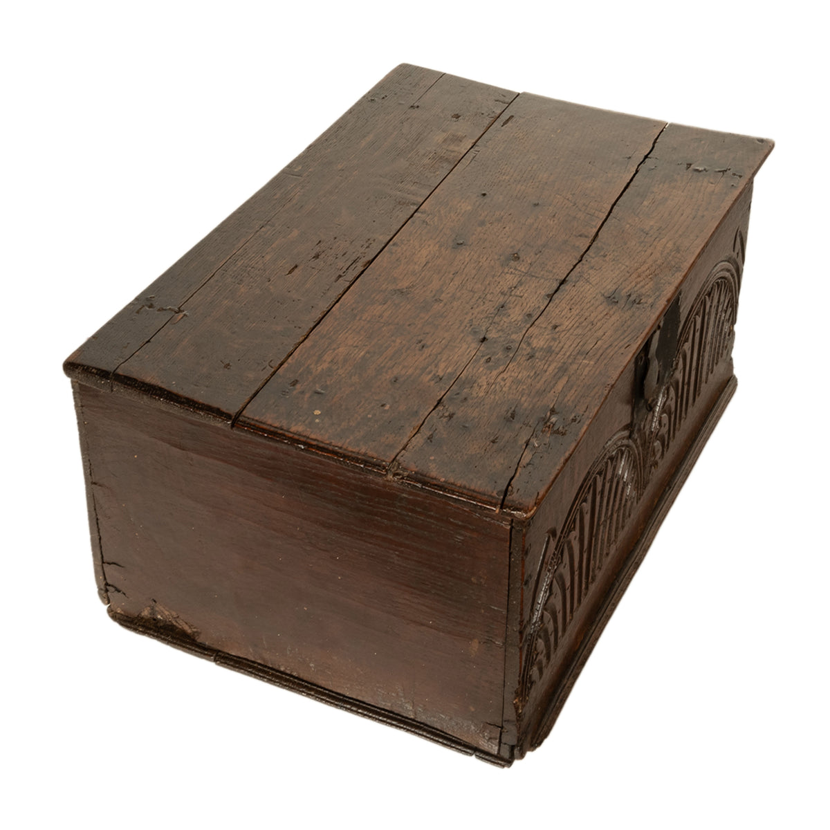 Antique 17th Century Charles II Carved Oak Bible Document Box 6 Plank Trunk 1680