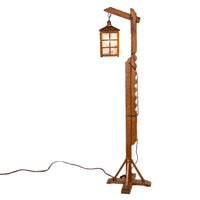 Antique Mission Arts Crafts Carved Oak Adjustable Floor Lamp Glass Lantern 1930