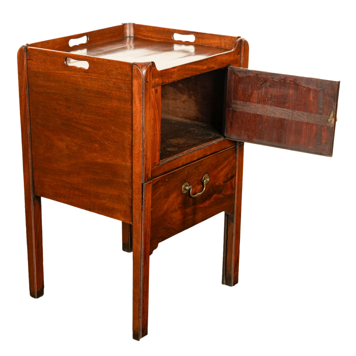 Antique Georgian Mahogany Bedside Cabinet Step Commode Tray Top Nightstand 1760