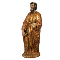 Antique 18th Century Spanish Colonial Lifesize Saint Paul Carved Estofado Statue Santo 1750