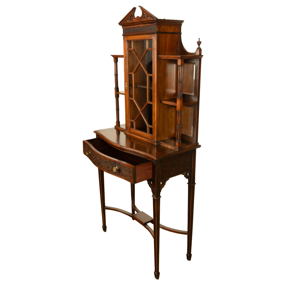 Antique Chippendale Mahogany Carved Display Case Cabinet Vitrine on Stand 1895