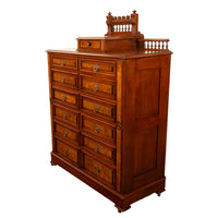 Antique American Burl Walnut Lock Side Eastlake Highboy Chest of Drawers 1870