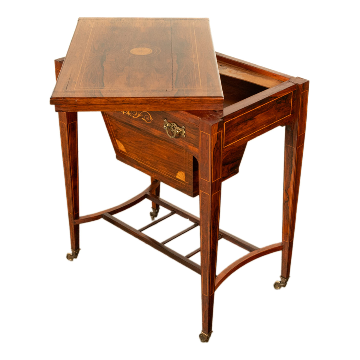 Antique Rosewood Regency Inlaid Chess Backgammon Cribbage Game Sewing Table 1890