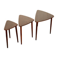 Danish Teak Mid Century Modern 'Guitar Pick' set of 3 Nesting Tables by Mogens Kold Mobelfabrik 1960s