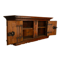 Antique 17th Century German Baroque Inlaid Carved Pine Walnut Wall Cabinet 1680