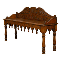 Antique English 19th Century Victorian Carved Oak Hall Window Seat Bench 1890