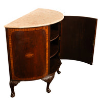 Antique Mahogany Marble Top Demi-Lune Marquetry Inlaid Drinks Cabinet or Server, Circa 1900