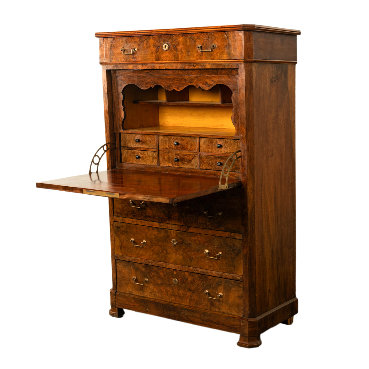 Antique French Charles X Classical Secrétaire à Abattant Desk Chest Walnut 1825