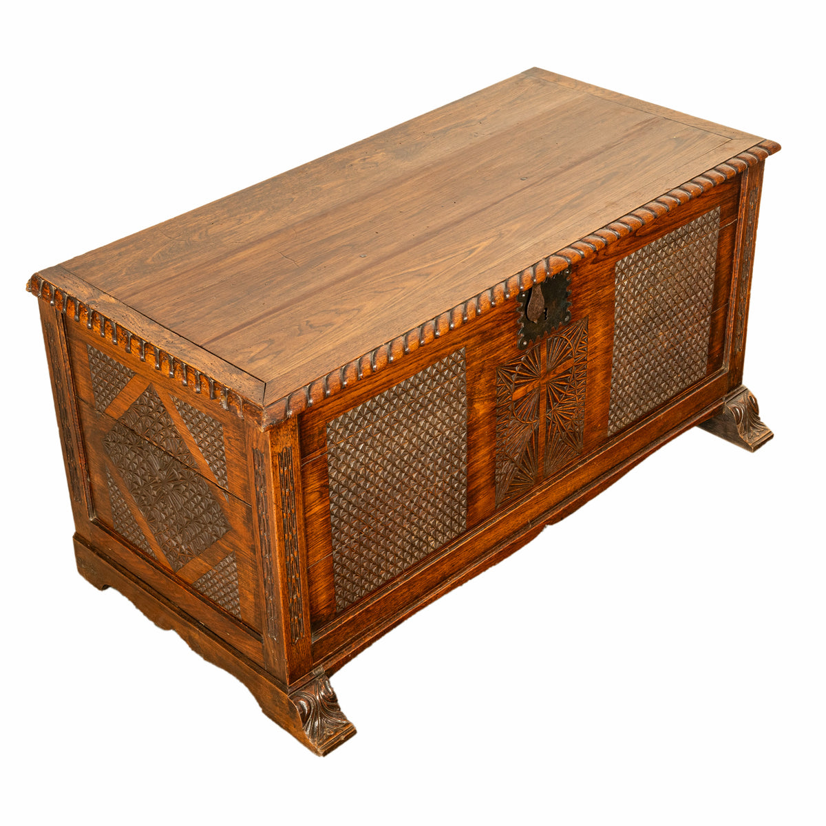 Antique French Gothic Revival Carved Oak Dowry Coffer Chest Bench Seat 1820