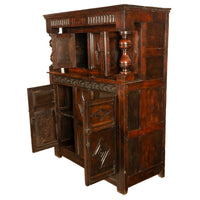 Antique English 17th Century Jacobean Charles I Carved Oak Court Cupboard Cabinet 1630