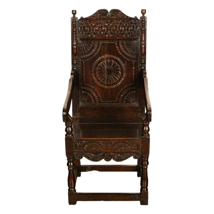Antique 18th English Century Georgian Carved Oak Wainscot Chair Yorkshire 1720
