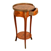 Antique French Louis XV Walnut & Ormolu Marquetry Circular Side Table Stand 1890
