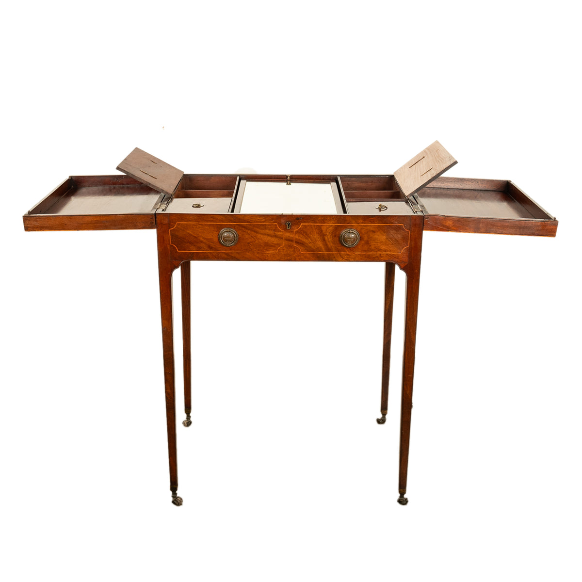 Antique Inlaid Mahogany Georgian Sheraton Folding Vanity Mirror Dressing Table