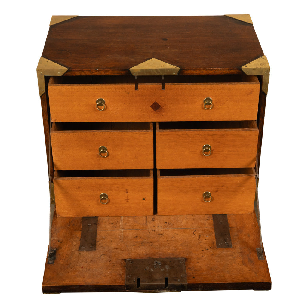 Antique 19th Century Oak Brass Campaign Chest Document Captain's Strong Box 1780