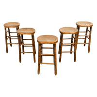 Antique Set of Five Antique Arts & Crafts Turned Elm Bar Sadle Seat Stools 1900