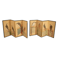 Pair Antique Japanese Edo Falcon Hawk Birds of Prey Takagari Screens 1880