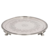 Antique Engraved Sterling Silver Tiffany & Co Footed Salver Tray New York 1870
