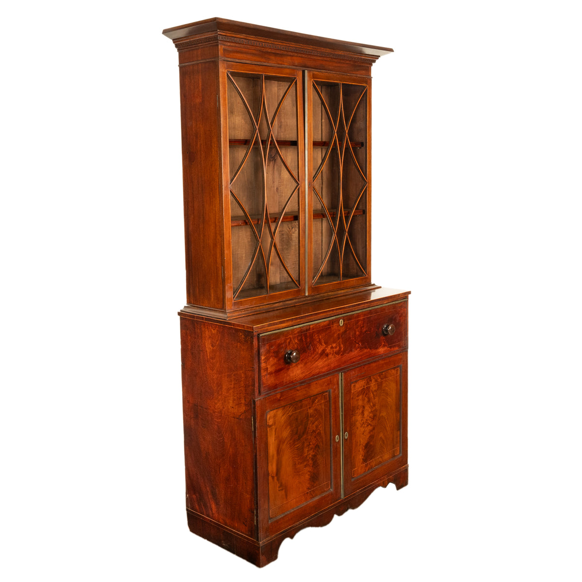 Antique Georgian Mahogany Bookcase Secretary Collectors Doctors Cabinet 1790