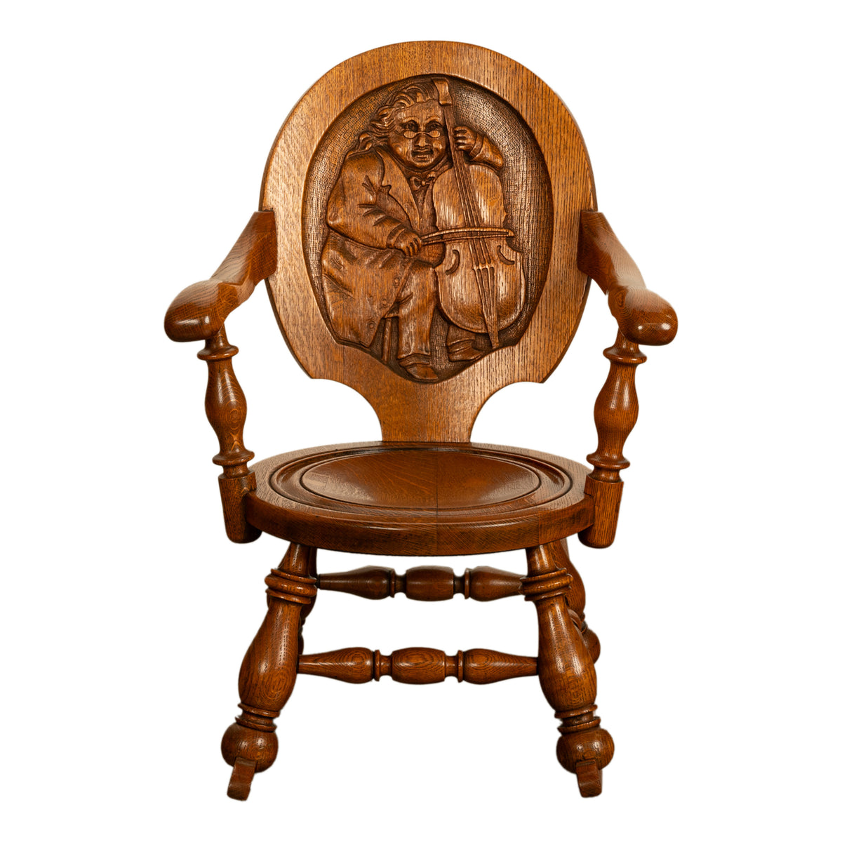 Antique American George Arndt Arts Crafts Oak Ben Franklin Rocking Chair NY 1900