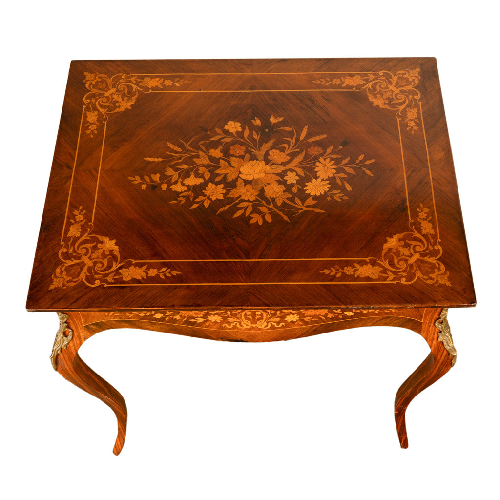 Antique Louis XV Ormolu Mounted Inlaid Marquetry Rosewood Center Side Table 1890