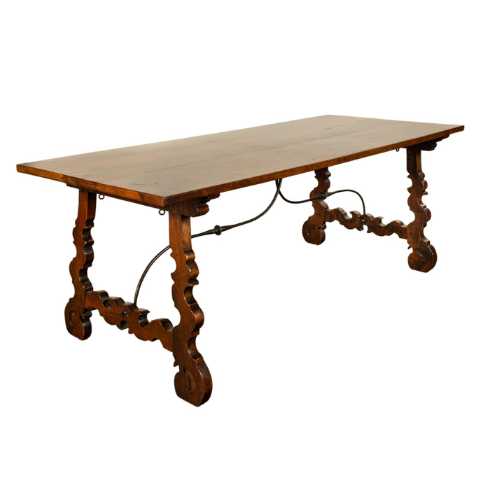 Antique 18th Century Spanish Walnut & Iron Dining Refectory Trestle Table 1780