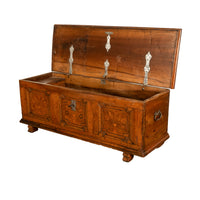 Antique German Baroque Inlaid Marquetry Dowry Chest Coffer Trunk Seat Bench 1700