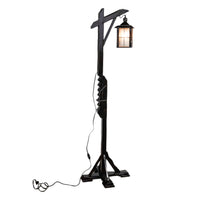 Antique Mission Arts Crafts Carved Oak Adjustable Floor Lamp Glass Lantern 1930