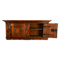 Antique 17th Century German Baroque Inlaid Carved Pine Walnut Wall Cabinet 1680