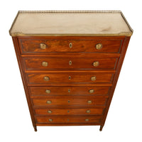 Tall Antique 19thC French Louis XVI Semainier Mahogany Marble Chest Drawers 1880