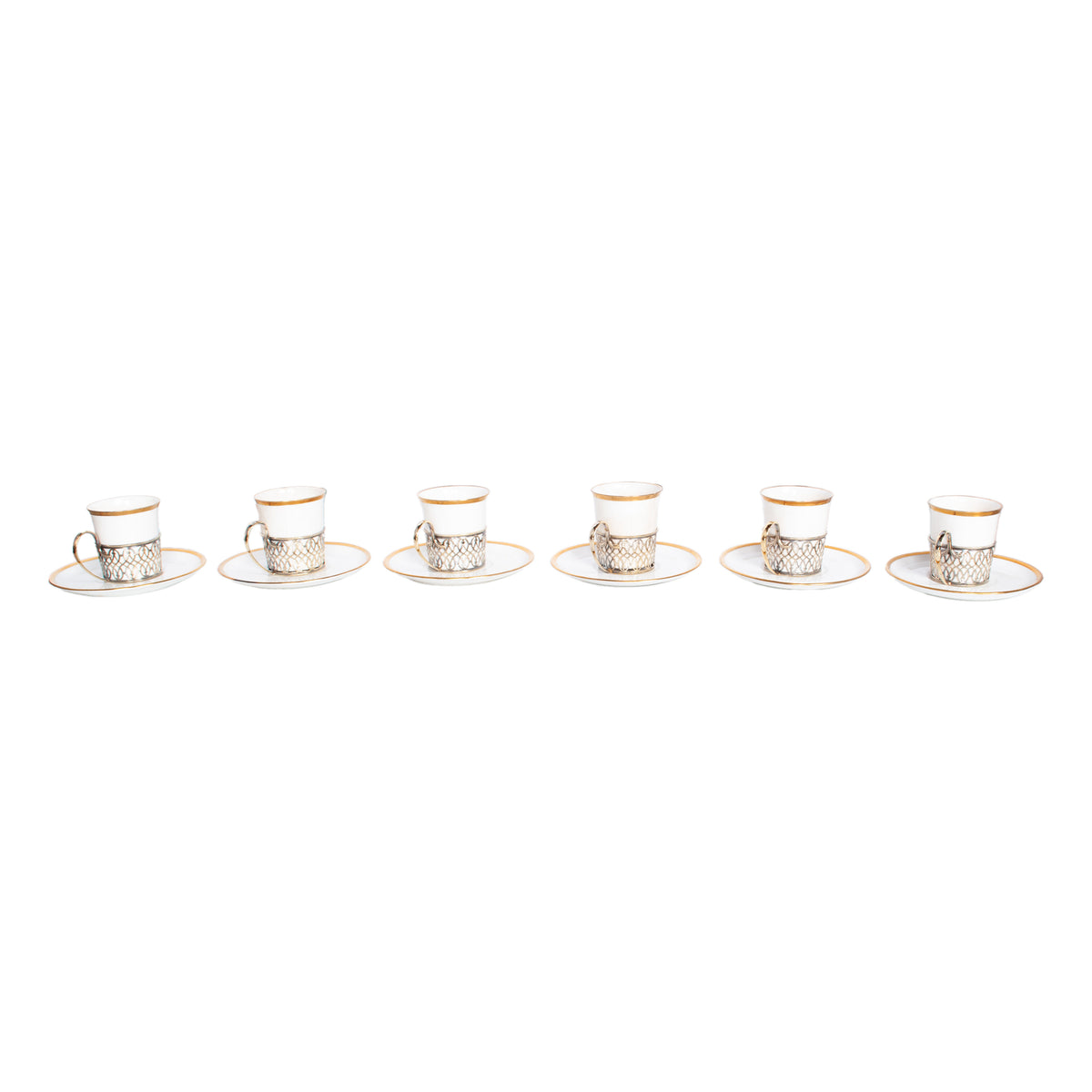 Antique Set of 6 Shelley China Demitasse Cups Saucers Sterling Silver Mappin Webb Birmingham 1919