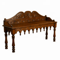 Antique English 19th Century Victorian Carved Oak Hall Window Seat Bench 1890