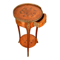 Antique French Louis XV Walnut & Ormolu Marquetry Circular Side Table Stand 1890